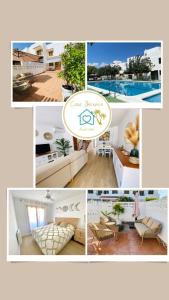 een collage van foto's van een woonkamer en een huis bij Casa Ibicenca en Benicasim a 3 minutos de la playa in Benicàssim