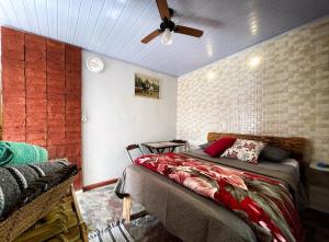 a bedroom with a bed and a ceiling fan at Pousada do Zezé in Bueno Brandão