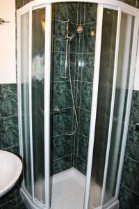 フィレンツェにあるZEUS Rooms Superiorのバスルーム(ガラスドア付きのシャワー付)