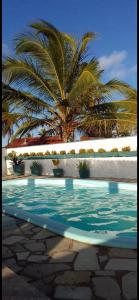 une piscine avec des palmiers en arrière-plan dans l'établissement Barra Adventure Pousada, à Mataraca