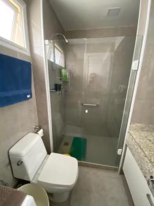 La salle de bains est pourvue de toilettes et d'une douche en verre. dans l'établissement Buzios Beach Resort Super Luxo Residencial 2501 e 2502, à Búzios