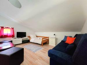 ein Wohnzimmer mit einem Sofa und einem Bett in der Unterkunft IVA apartments in Šilo