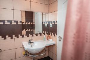 ein Bad mit einem Waschbecken und einem Spiegel in der Unterkunft COZY Home in Ruse