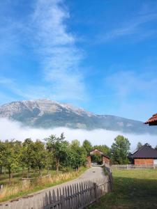 una strada con recinzione e una montagna sullo sfondo di Visitor Yard a Plav