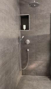 a shower with a shower head in a bathroom at FeWo.Mosel.barrierefrei+modern in Treis-Karden