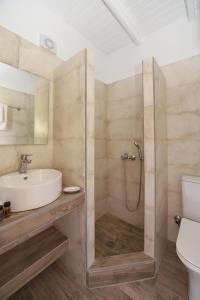 メガス・イアロス・ニテスにあるGlafki Studios Syrosのバスルーム(シャワー、洗面台、トイレ付)