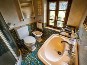 a bathroom with a toilet and a sink and a tub at Deliziosa Casetta Sull'Appennino Toscano in Montefegatesi
