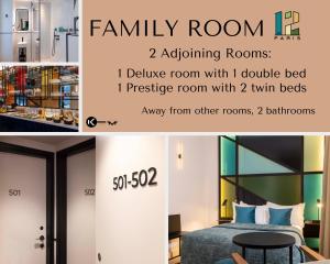 a collage of photos of a room with a bed and a room with at Le 12 Hôtel in Paris