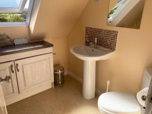 a bathroom with a sink and a toilet at Plockton, Camus Fearn Barn in Plockton