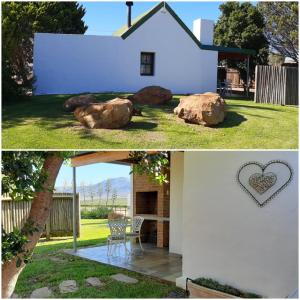two pictures of a house with a cow in the yard at Nieuwedrift accommodation in Piketberg