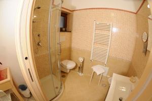 アジェーロラにあるア ドゥエ パッシ ダリ デイの小さなバスルーム(シャワー、トイレ付)