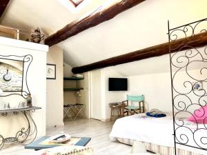 a bedroom with a bed and a tv in a room at Studio St Rémy Historic Center/Air-com in Saint-Rémy-de-Provence