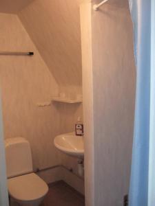 een kleine badkamer met een toilet en een wastafel bij Rönninge Gård in Rönninge