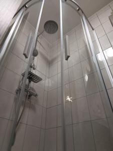 a shower with a glass door in a bathroom at ARENA in Osijek