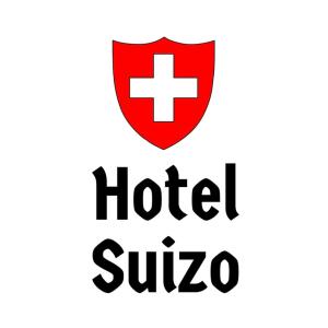 una señal para un hotel con un escudo rojo y las palabras hotel sulla en Hotel Suizo en Puerto Rico