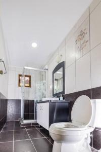 een badkamer met een toilet, een douche en een wastafel bij Enjoyment Villa Cataleya in Oranjestad
