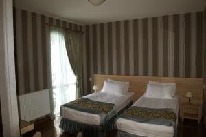 Cette chambre comprend 2 lits et une fenêtre. dans l'établissement Edelweiss Hotel, à Goudaouri