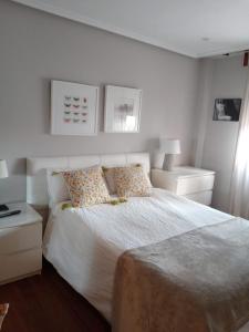 1 dormitorio con 1 cama blanca y 2 almohadas en Apartamento de Toró, en Llanes