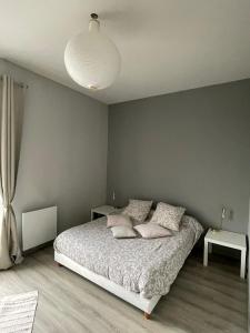 a bedroom with a bed with two pillows on it at Bel appartement spacieux et lumineux hyper centre Blois in Blois