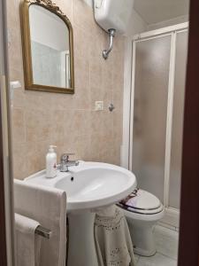 ein Badezimmer mit einem Waschbecken, einem WC und einem Spiegel in der Unterkunft Casa Totti in Rom