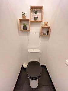 a small bathroom with a toilet with a black seat at Le Roazhon, Rennes métropole in Rennes