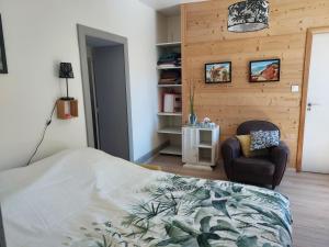 a bedroom with a bed and a chair at Chez Laetitia in Gérardmer