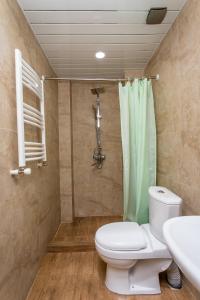 a bathroom with a toilet and a shower and a sink at Bakuriani Residence in Bakuriani