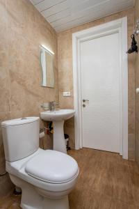 a bathroom with a white toilet and a sink at Bakuriani Residence in Bakuriani +21 photos