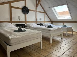 Fränkisch-CrumbachにあるMonteurzimmer Reuhl - Ferienwohnungen Rodensteinのベッドルーム1室(ベッド2台、天窓付)