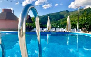a swimming pool with a water slide in a resort at Карпатський Затишок in Slavske