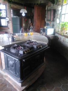 a kitchen with a stove top oven in a room at Barranca del Paraná in Paganini