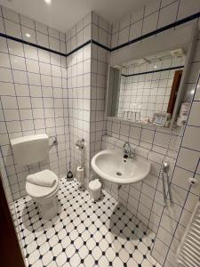 a bathroom with a toilet and a sink at Cici Monteurunterkünfte Plettenberg Oestertal in Plettenberg
