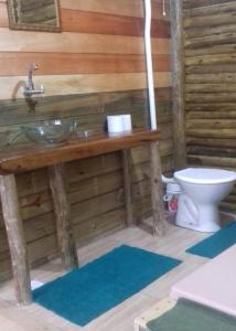 La salle de bains est pourvue d'un lavabo et de toilettes. dans l'établissement Cabanas Pousada Esmeraldas, à Annitapolis