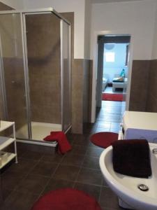 a bathroom with a shower and a sink at Fewo Jüterbog City in Jüterbog