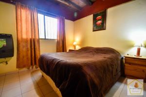 a bedroom with a bed and a tv in it at Cabañas Uspallata in Uspallata