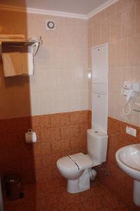a bathroom with a toilet and a sink at Hotel Gostynnyi Dvir in Bucha