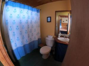 a bathroom with a toilet and a sink at Hostal Las Natalias in Futaleufú