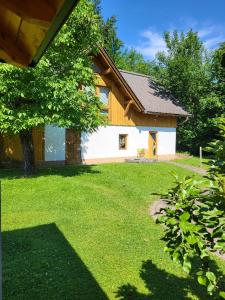 a house with a tree and a grass yard at Ferienwohnung MaLu in Aich +3 photos