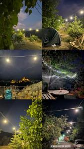 un collage de photos d'une tente la nuit dans l'établissement Wine Garden Rabati, à Akhaltsikhé