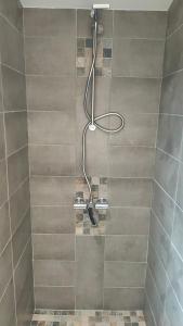 a shower with a shower head in a bathroom at La tanière du lac d Aiguebelette in Lepin-le-Lac
