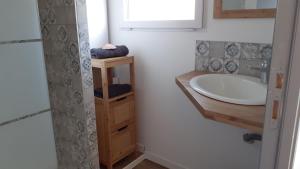 ein Badezimmer mit einem Waschbecken und einer Badewanne in der Unterkunft Le Ty Douar in Coëtmieux