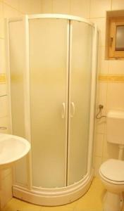 a shower in a bathroom with a toilet and a sink at Guesthouse Lucic in Jahorina +37 photos