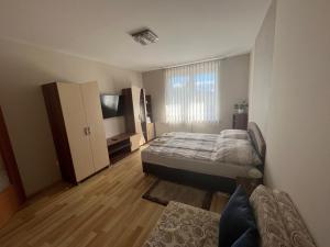 ein Schlafzimmer mit einem Bett und einem TV in der Unterkunft RelaxAp Zalakaros in Zalakaros