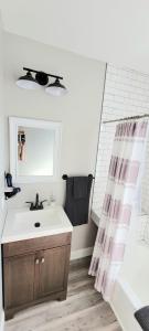 a bathroom with a sink and a mirror at Great Studio Apartment by Universities in Philadelphia