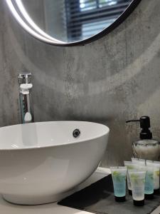 布萊克本的住宿－The Ribchester Arms，浴室设有白色水槽和镜子
