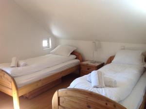 two twin beds in a room with at La Brise in Chamonix
