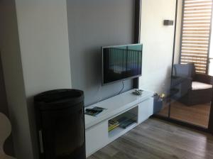Televisyen dan/atau pusat hiburan di Ferienwohnung Seeblick Zwenkau