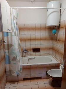 ein Bad mit einer Badewanne und einem WC in der Unterkunft Apartment Bila - 15m from the sea in Tisno