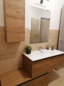 a bathroom with a sink and a mirror at La Casa di Golia in Bagni San Filippo