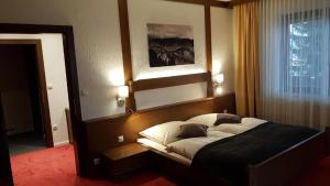 1 dormitorio con 1 cama en una habitación con ventana en Haus Kohl en Semmering
